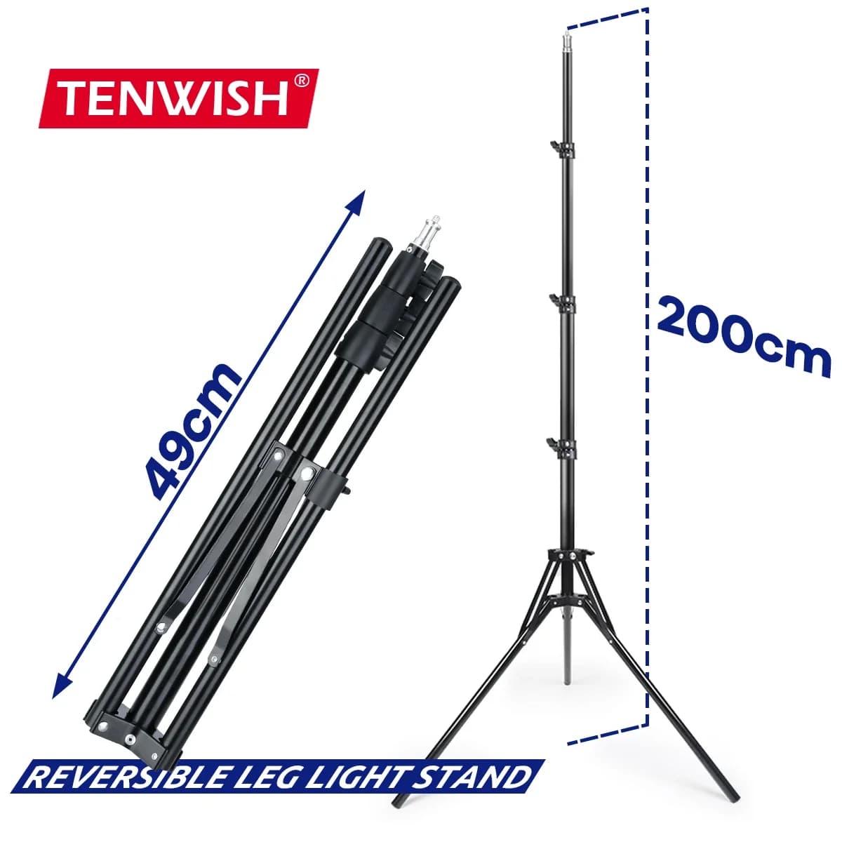TENWISH 2 mètres 6.5'support de lumière de jambe réversible trépied Portable Compact pour Studio photographique lampe annulaire Youtuber Tiktok Live