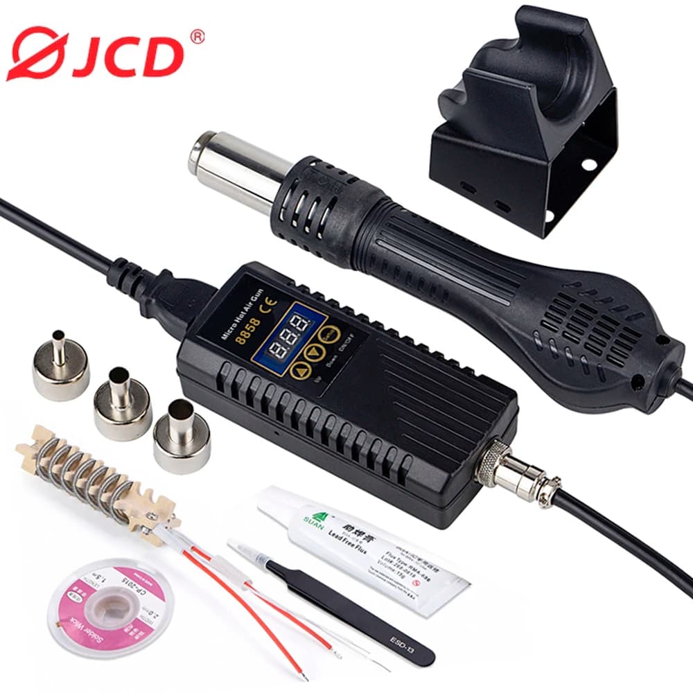JCD 750W pistolet thermique affichage numérique Micro Station de soudage de retouche pistolet à Air chaud pour outil de réparation de soudage sèche-cheveux 8858
