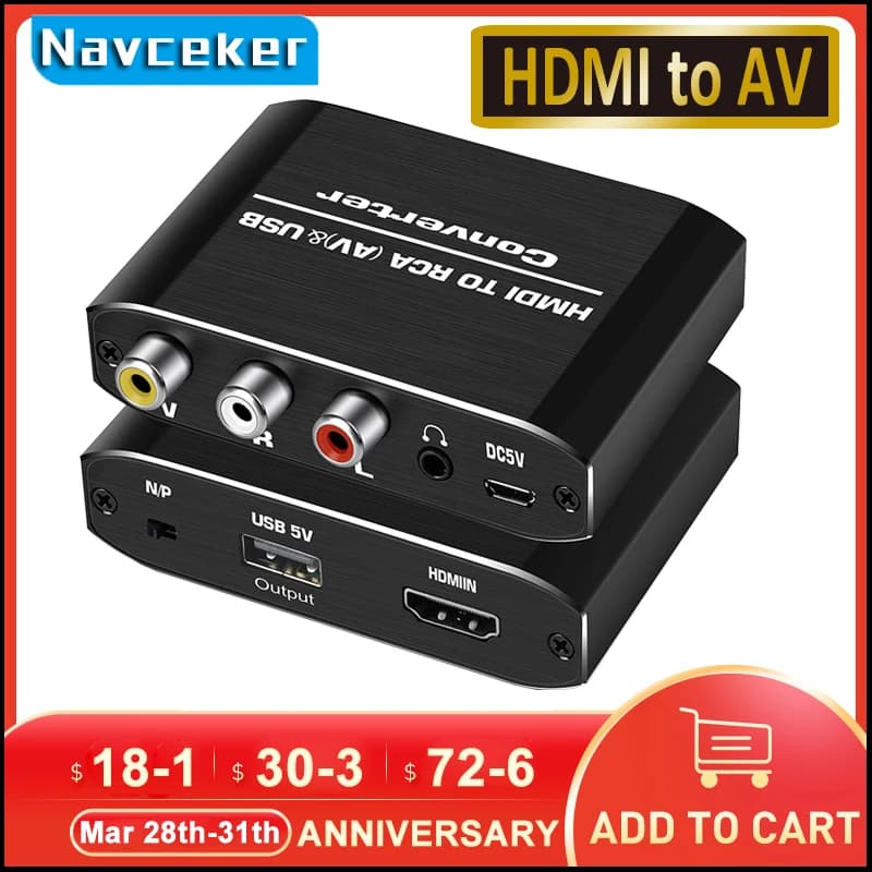 Navceker – convertisseur HDMI vers RCA AV/CVSB L/R, boîtier vidéo HD 1080P 1920x1080 60Hz, HDMI2AV, prise en charge de la sortie NTSC PAL HDMIToAV