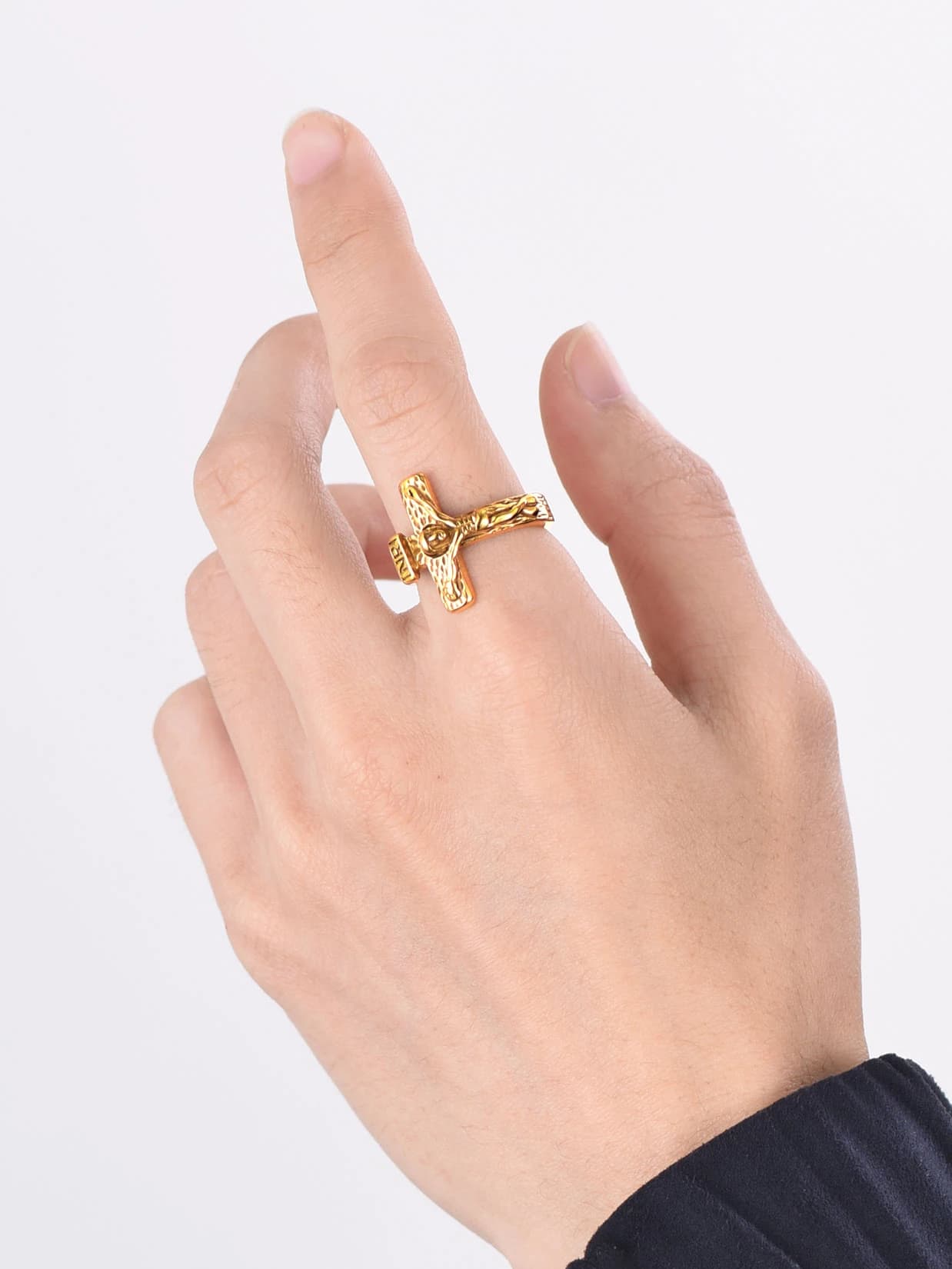 Bagues U7 Croix de Jésus Couronne d'épines 3D, Bagues Croix INRI Jésus pour Homme Femme, en Acier Inoxydable 316L, Bijoux Chrétiens, Cadeau