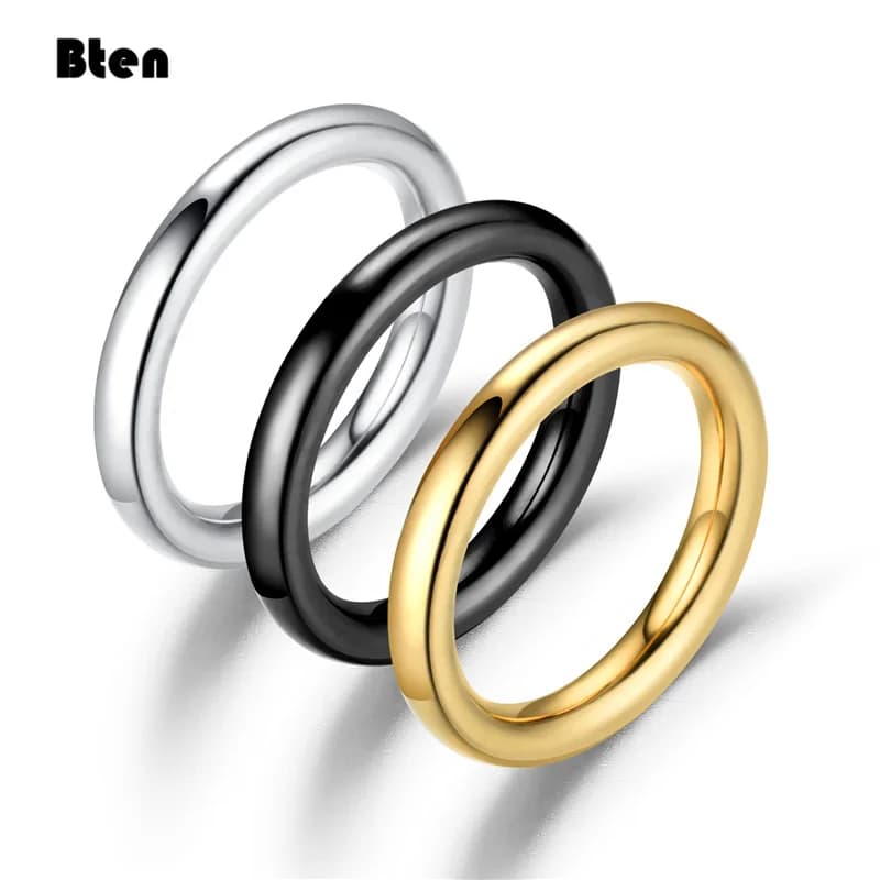 Bten-Bagues Fines en Acier Inoxydable pour Femme et Homme, Bijoux Féminins, Noir, Argent, Document Or, Queue de ixÉlégante, Anneau Lisse, 3mm