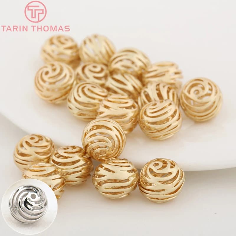 (3047)6 pièces 10MM 24K couleur or plaqué laiton creux Rose fleur entretoise perles Bracelet perles haute qualité bijoux accessoires