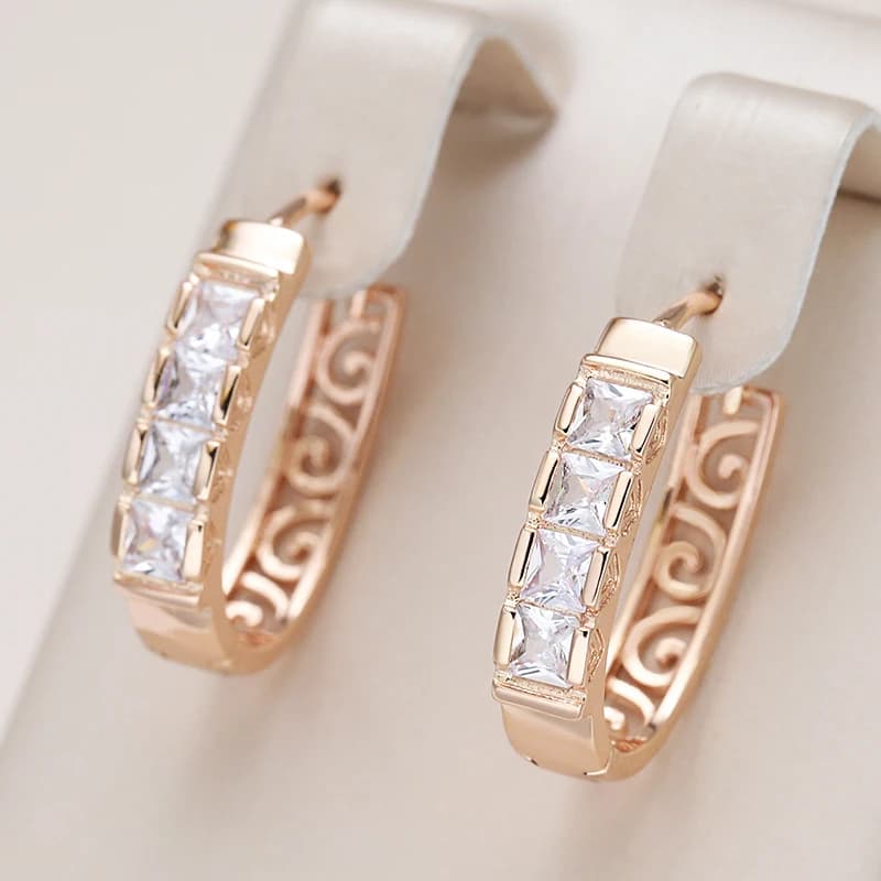 Kinel nouvelle mode naturel Zircon boucles d'oreilles femmes 585 or Rose creux fleur boucles d'oreilles fines bijoux de fête de mariage