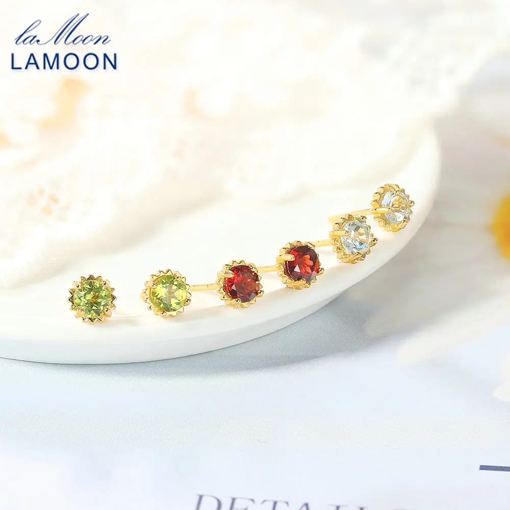LAMOON – boucles d'oreilles en argent 925 pour femmes, pierres précieuses naturelles Gernet topaze péridot plaqué or 14K, bijoux fins, cadeau, LMEI156