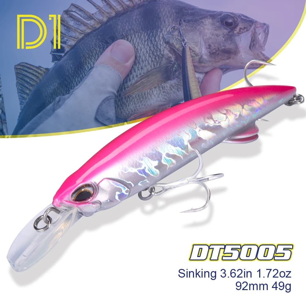 D1 Sea Heavy Sinking Minnow Fishing 92mm 49g 110mm 60g Saltwater Wobbler Jigs Big Jerkbaits Swimbait pour la pêche au bar et au thon DT5005