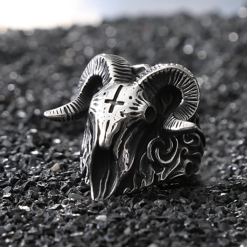Gothique Lucifer Vintage tête de mouton anneaux pour hommes Punk Hip Hop acier inoxydable crâne croix anneau mode bijoux cadeaux livraison directe