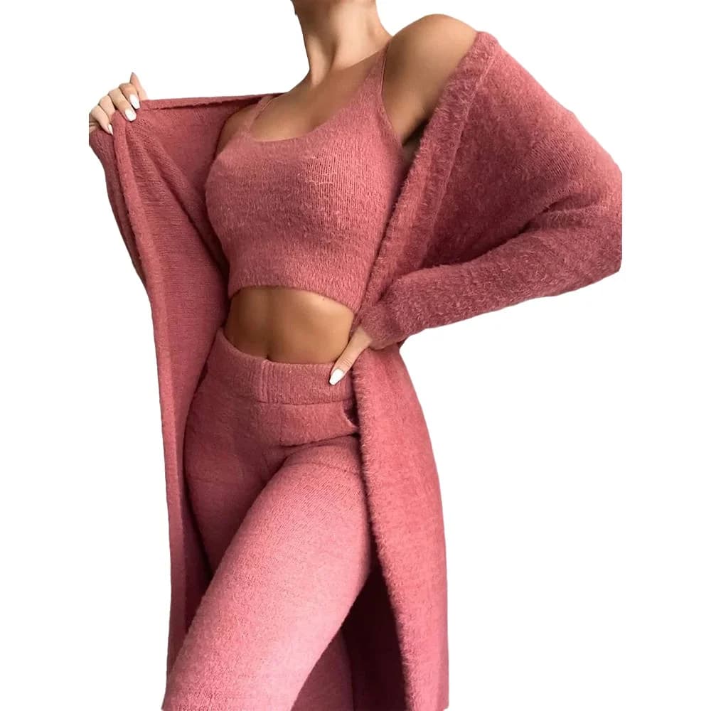 Pyjama Sexy pour femmes, haut à col en V et Cardigans amples, manteau, vêtements de nuit de salon, ensemble 3 pièces, doux et solide, vêtements de maison pour dames, automne