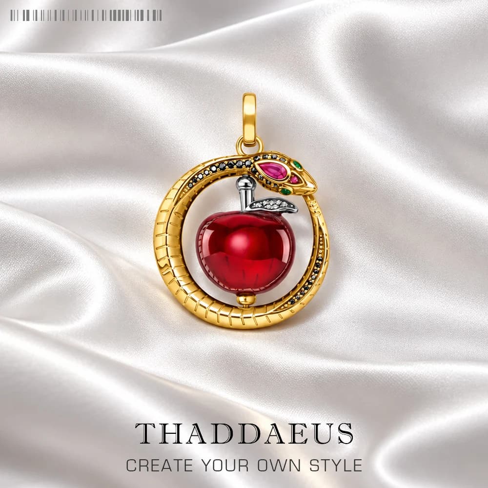 Pendentif pomme rouge rotative avec serpent doré, bijoux fins d'été en argent Sterling 925, cadeau romantique pour femmes