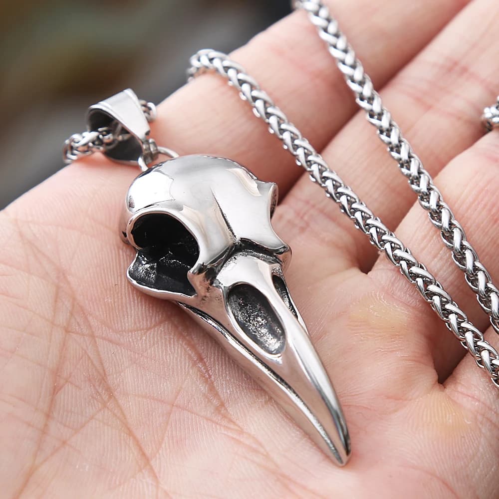 Collier crâne de corbeau gothique pour hommes, acier inoxydable, Viking Odin, pendentif crâne de corbeau, accessoires de mode anciens
