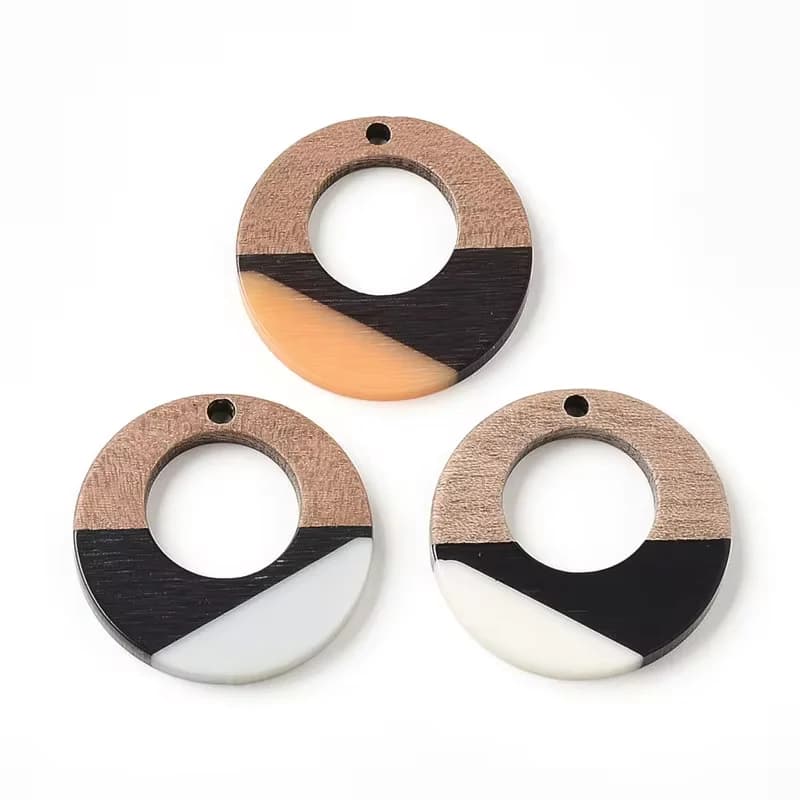 Boucles d'oreilles rondes en bois naturel et résine, breloques exécutives faites à la main, résultats de bijoux, composants de bricolage, accessoires d'épissure, 6 pièces