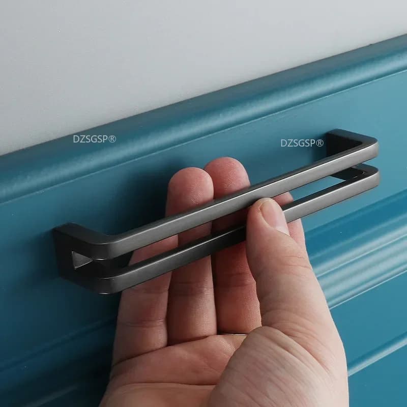 Boutons de cuisine carrés et modernes, poignée d'armoire en alliage de Zinc, nickel noir et gris