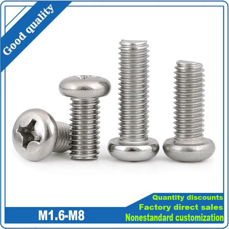M1.6 M2 M2.5 M3 M3.5 figuré M5 M6 M8 GB818-85 A2-70 304 Acier Inoxydable Croix Phillips Ronde saupoudrer Tête Vis Boulon