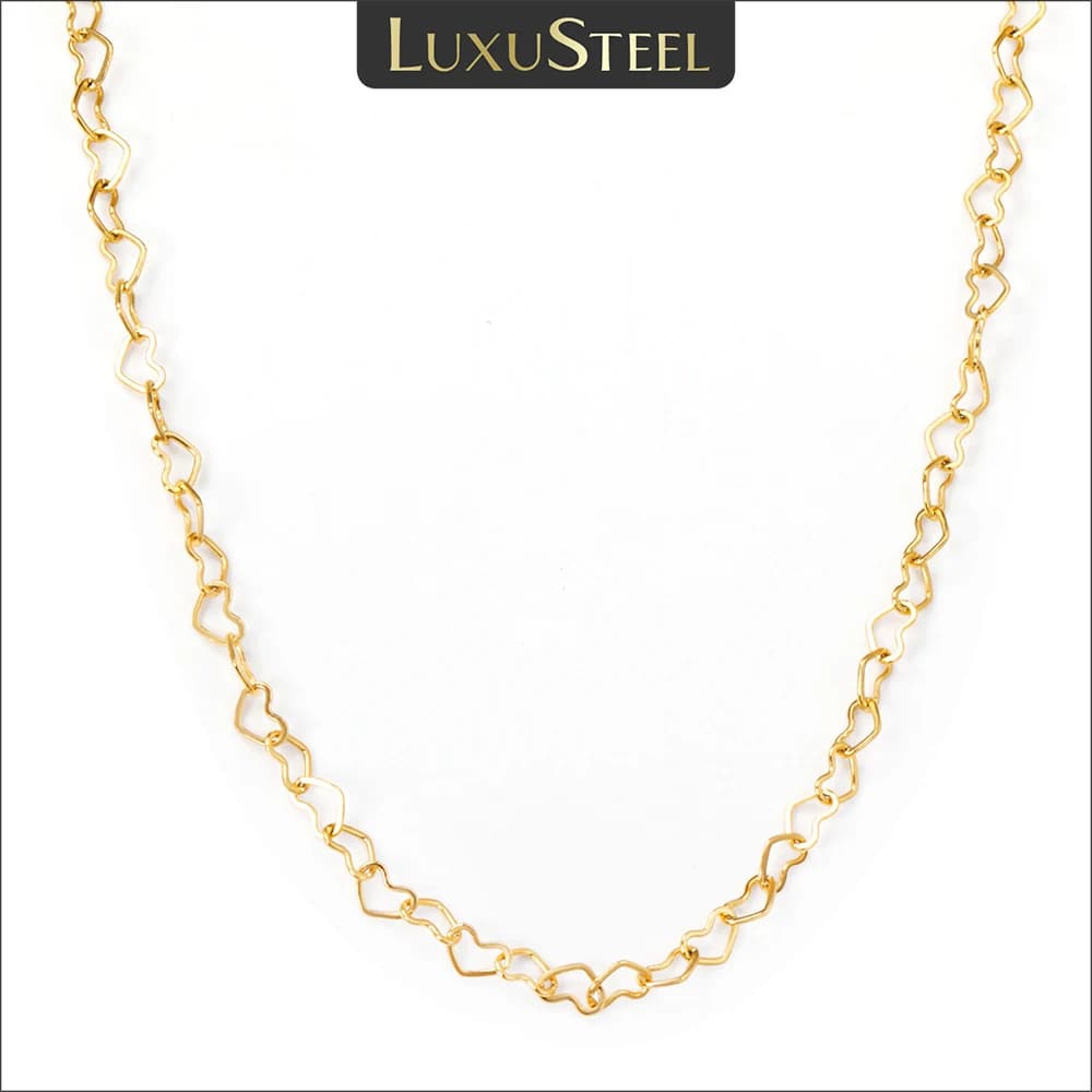 LUXUSTEEL – colliers en forme de cœur pour femmes, chaîne creuse en acier inoxydable, couleur dorée, accessoires de bijoux à la mode pour dames
