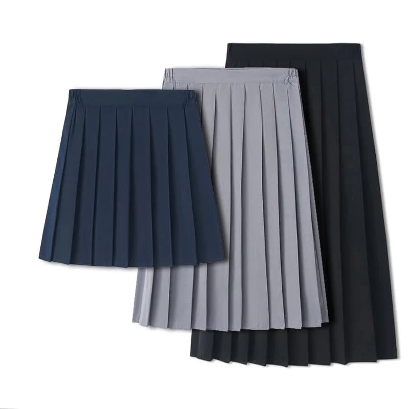 Preppy noir XS - 5XL Mini jupe plissée courte femmes été automne uniforme taille haute jupes genou longueur Saia Feminina