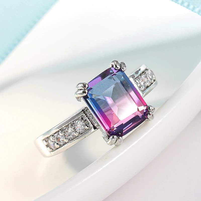 Bagues en cristal d'éternité pour femmes, 7 couleurs, bague en améthyste, Moissanite naturelle, couleur argent, pour cadeau de mariage, bijoux OL
