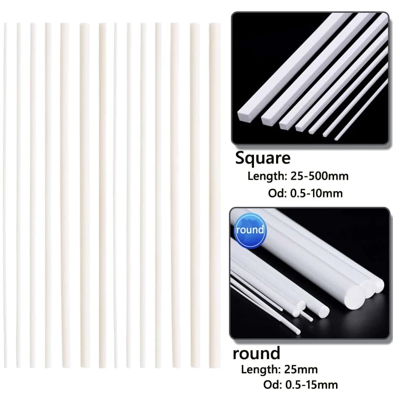 Matériel de modélisme DIY en ABS : Barres carrées et rondes en plastique, accessoires de construction, fournitures de découpe