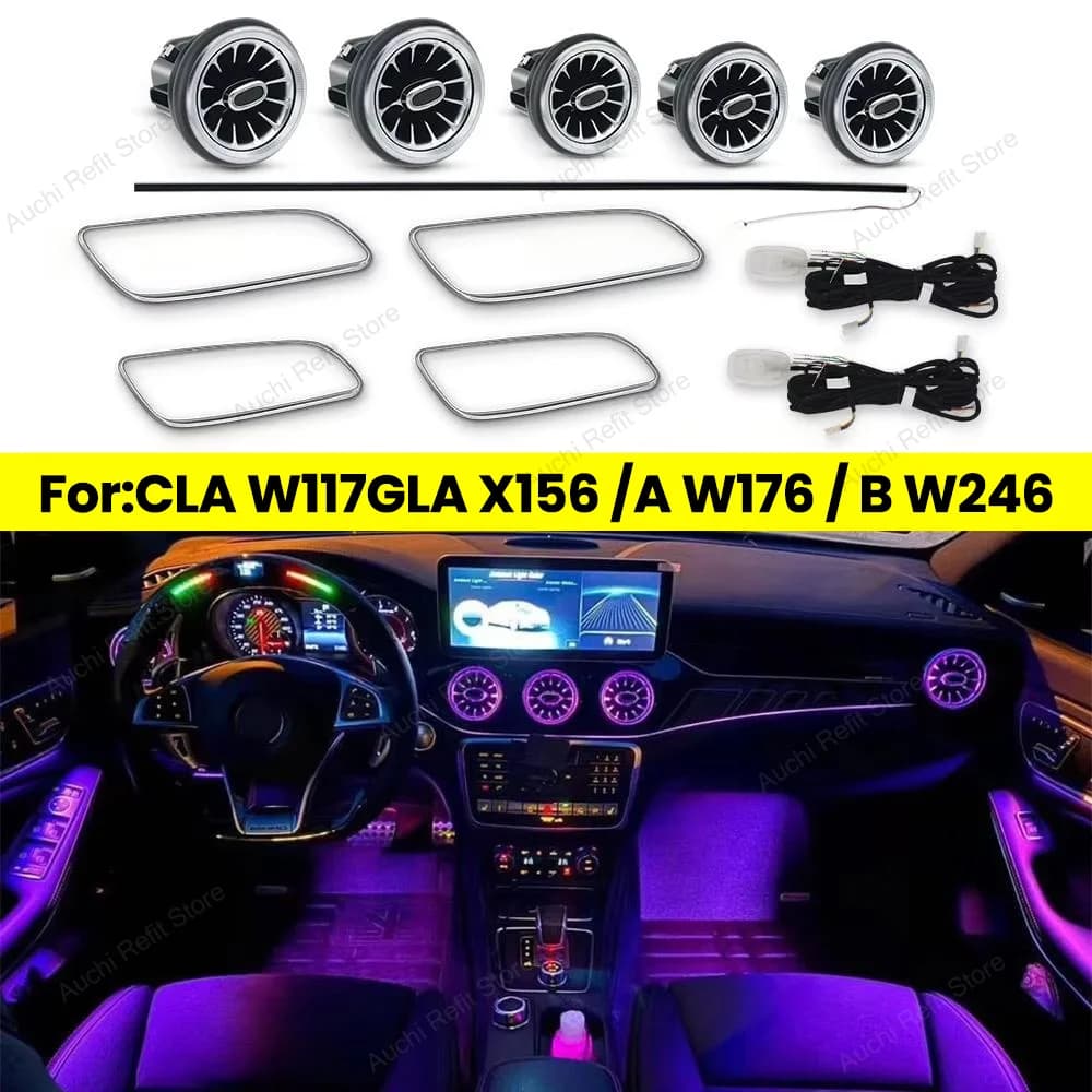 Nouvelle lampe d'atmosphère de turbine d'évent de voiture de 12 couleurs LED pour mercedes-benz AMG A/B/CLA/GLA classe W176 W117