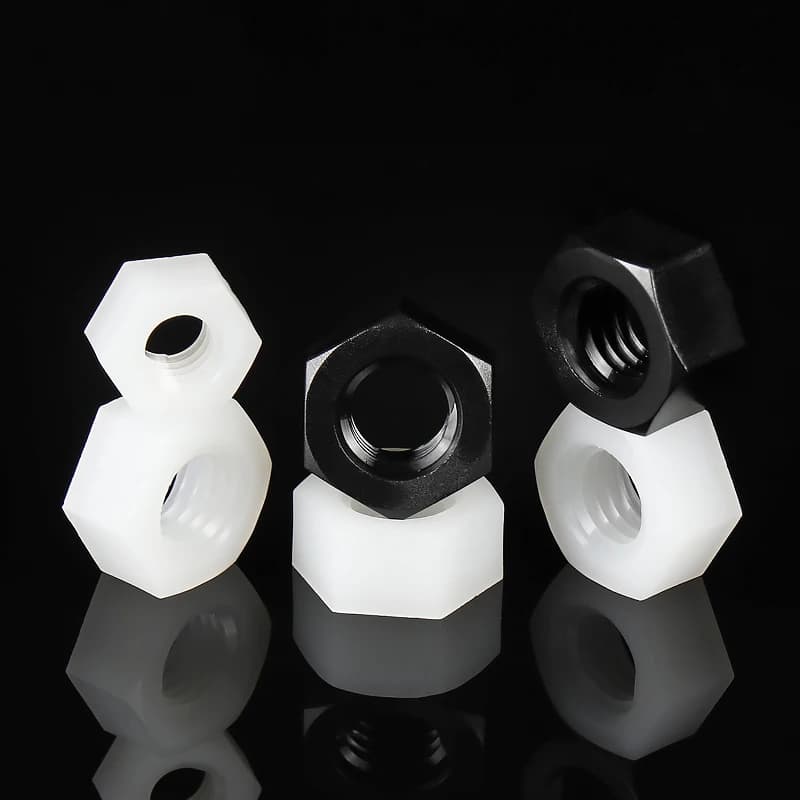 50/20/10 pièces DIN934 M2 M2.5 M3 M4 M5 M6 M8 M10 M12 M14 M16 M18 M20 écrou hexagonal en Nylon noir/blanc écrous hexagonaux en plastique