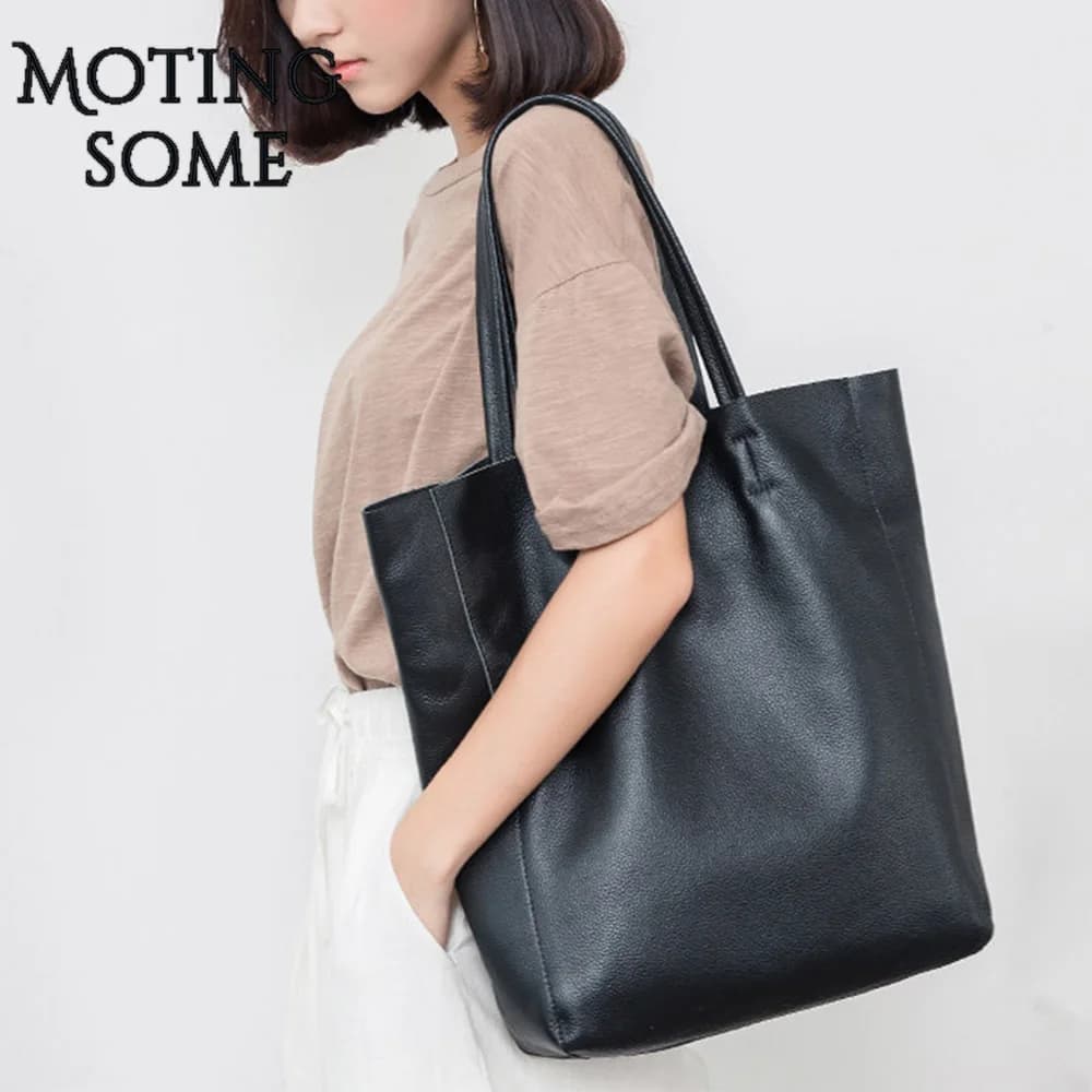 Sac fourre-tout en cuir véritable pour femme, style simple, cuir de vachette de haute qualité, grand sac shopper, fourre-tout pour femme, sac initié en cuir de veau, nouveau, 2021
