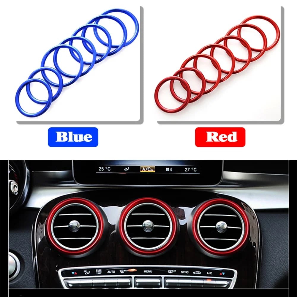 Yubao 7 pièces bleu/rouge extérieur climatisation sortie anneaux décoration couverture garniture pour Mercedes Benz classe C W205 GLC X253 2015-2010