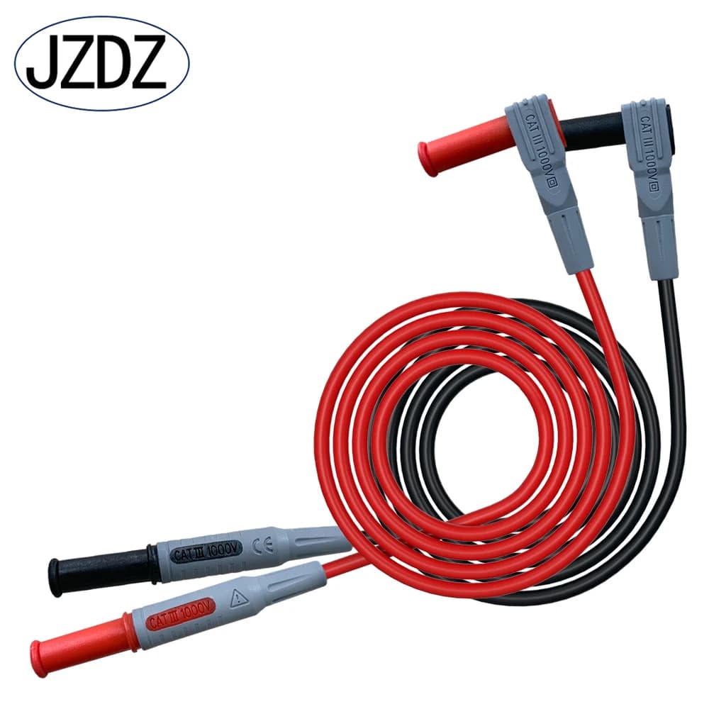 JZDZ 1 paire de câbles de test pour multimètre, fiche banane de sécurité à 90 degrés vers câble de test droit pour multimètre, 100 cm J.70041