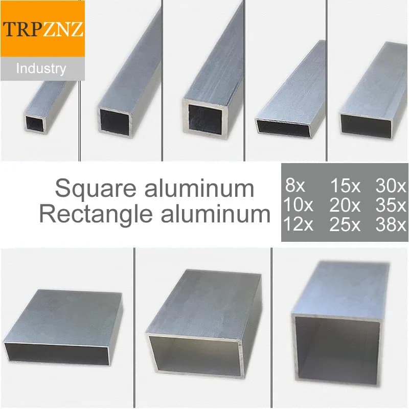 Profilé en tube d'aluminium rectangulaire 8x10x12x15x20x25x30x35x38, alliage d'aluminium 6063, tube carré, spécifications complètes, largement utilisé