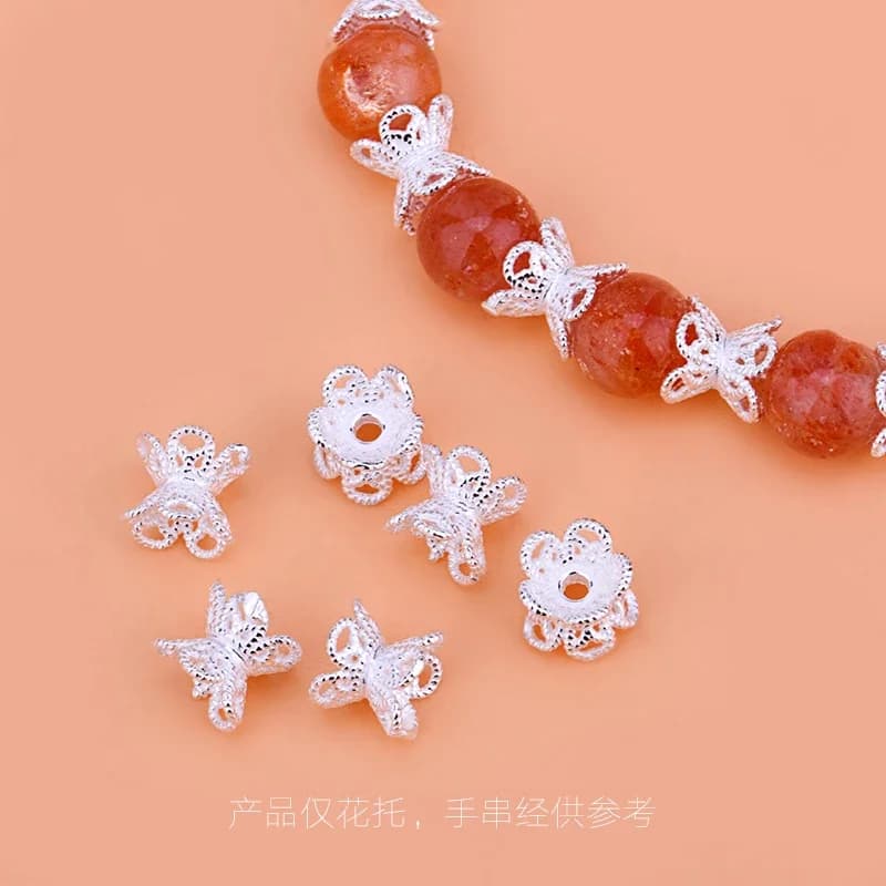 Accessoires en cristal en argent S925, perlage, fleur à cinq pétales, réceptacle floral double face, matériel de bricolage, 5 pièces