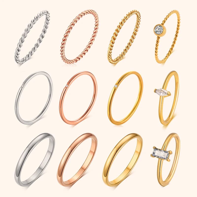 Bague fine torsadée chic pour femmes, ensemble de bagues empilables en acier inoxydable, bague de doigt, bijou de fête vintage simple et élégant