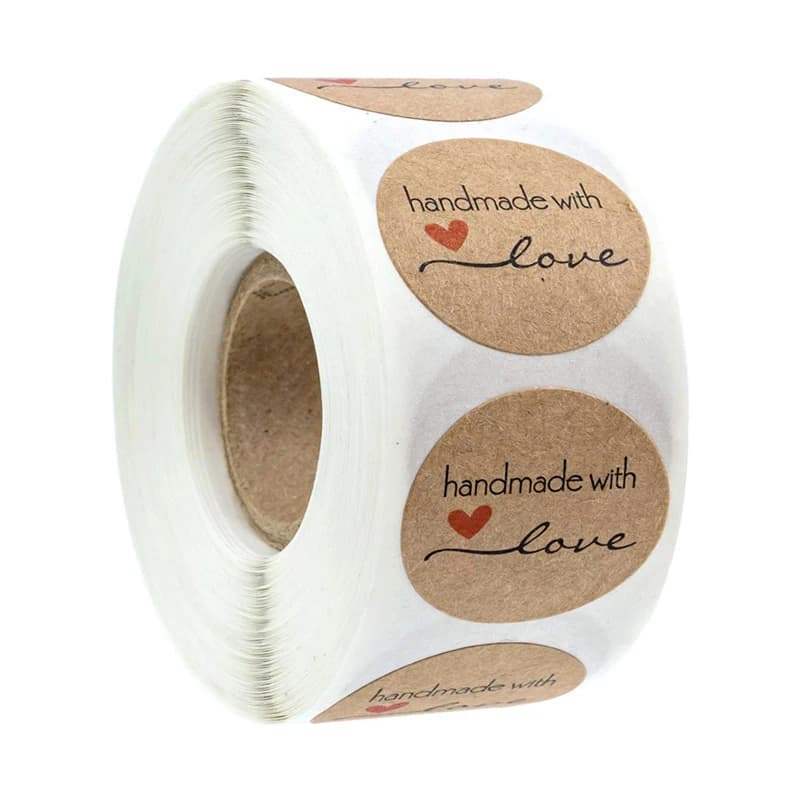 Zones de papier kraft faites à la main avec amour, autocollants, scrapbooking, enveloppe, sceau GT, autocollant attro, papeterie, 50-500 pièces