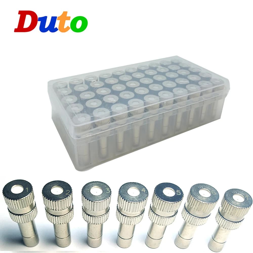 Buses de brumisation 6mm, Orifice 0.1mm-0.8mm, connecteur rapide, buse de pulvérisation d'atomisation pour le refroidissement extérieur, 50 pièces/boîte