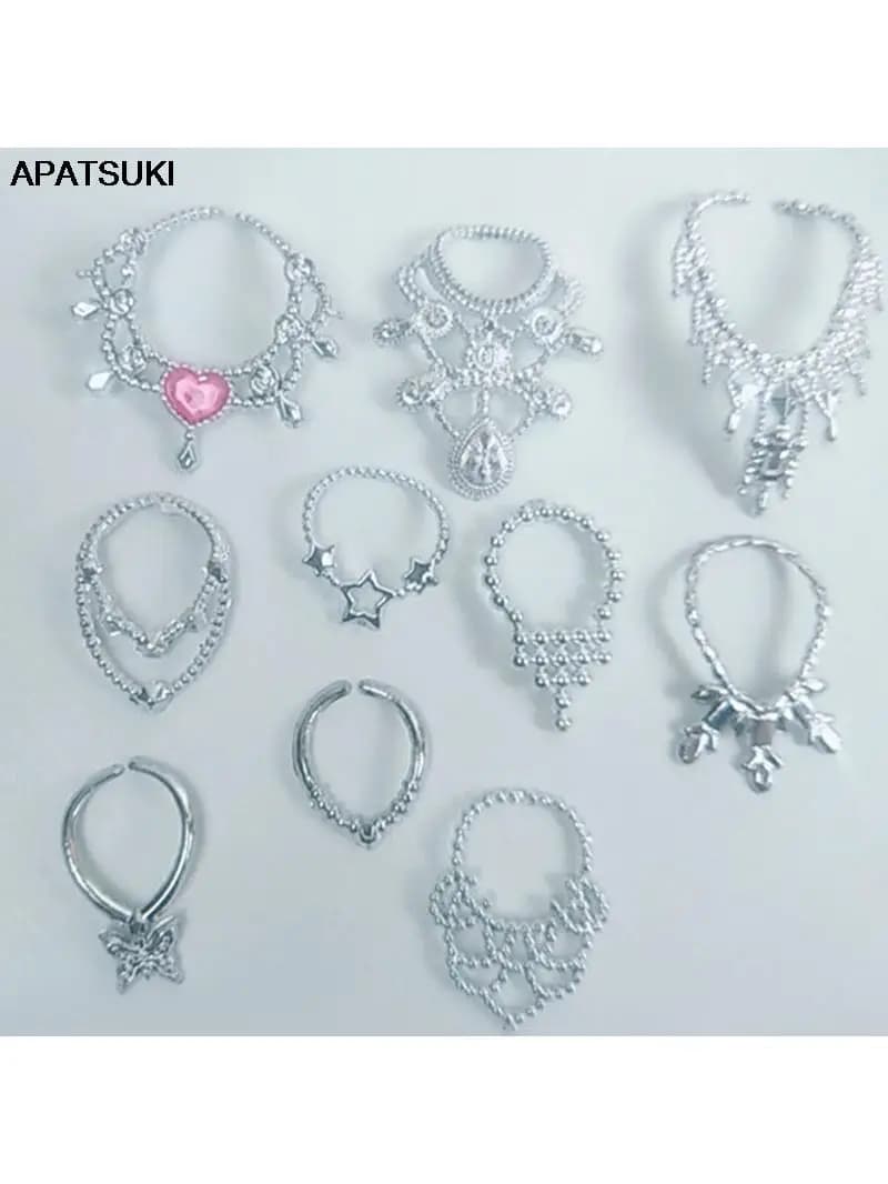 Collier multi-style à la mode pour poupée Barbie, chaîne de décoration pour poupées BJD 1/6, accessoires, jouets DIY, 10 pièces/lot
