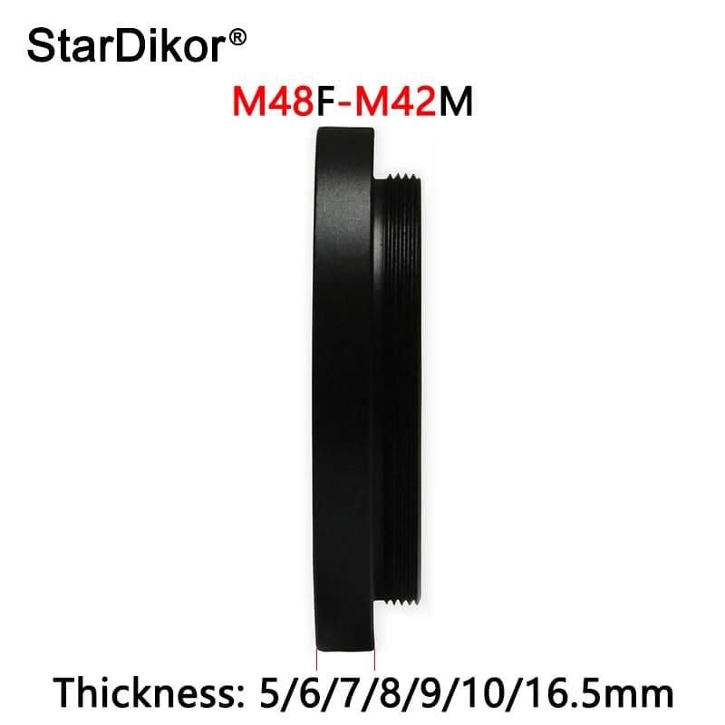 StarDikor M48 à M42 anneau adaptateur de télescope en alliage d'aluminium filetage femelle T (M48mm * 0.75mm) à filetage mâle T2 (M42*0.75mm)