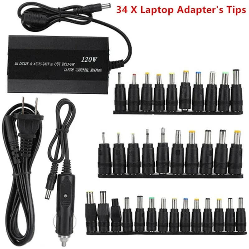 Chargeur universel 120W 34 embouts pour voiture et maison, adaptateur d'alimentation pour ordinateur portable, neuf et de haute qualité
