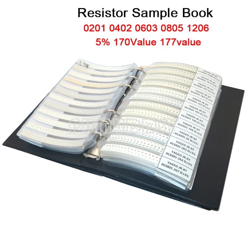 4250 pièces 8500 pièces 8850 pièces 0201 0402 0603 0805 1206 livre d'échantillons de résistance PUMUDDSY 5% SMD Kit assorti 10K 100K 1K 1R 100R 220R