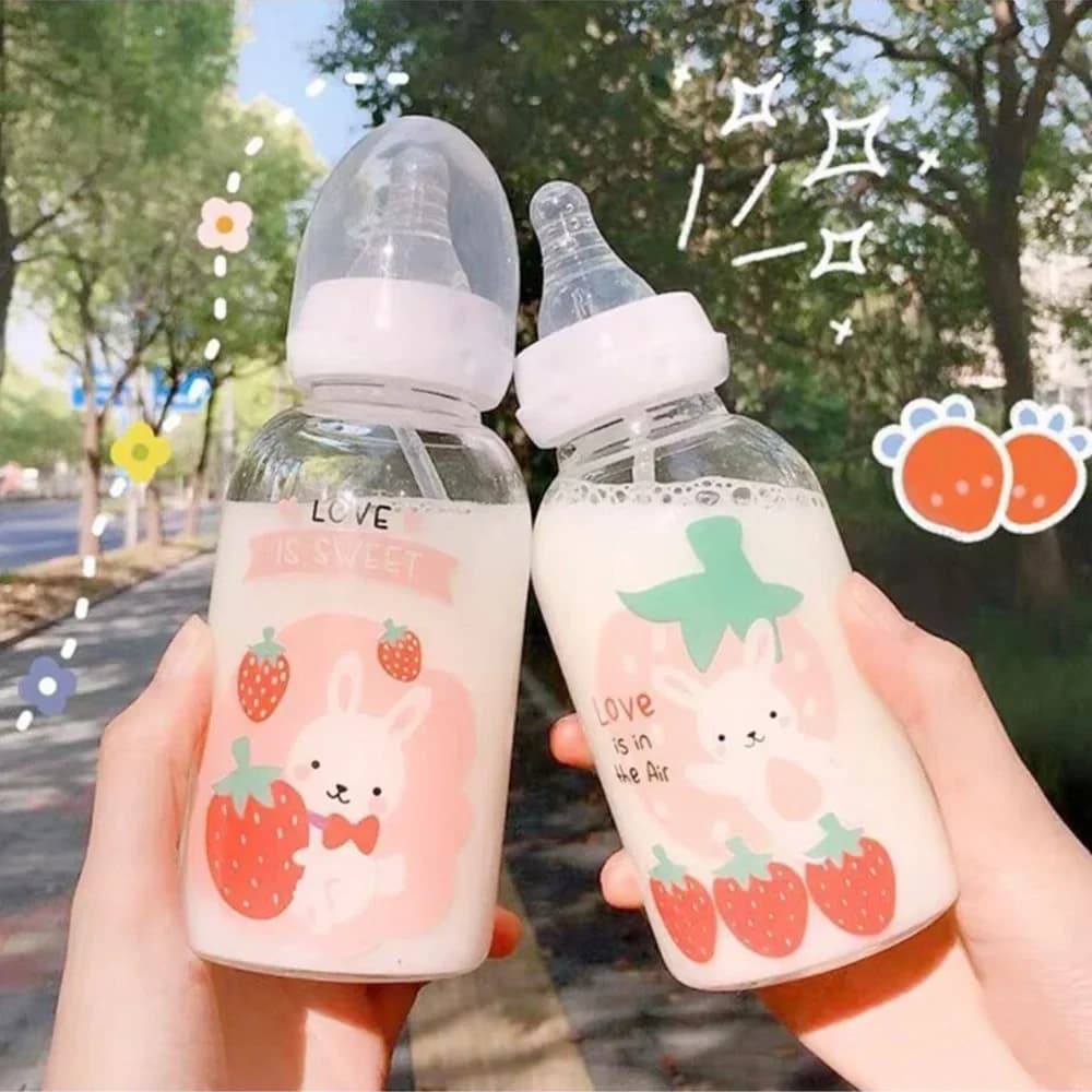 BiSantos portable en verre Andrilla avec paille pour adulte, sucette créative pour enfants, biSantos à boire Kawaii, norme de l'eau, belle destruction, enfants et étudiants, HI