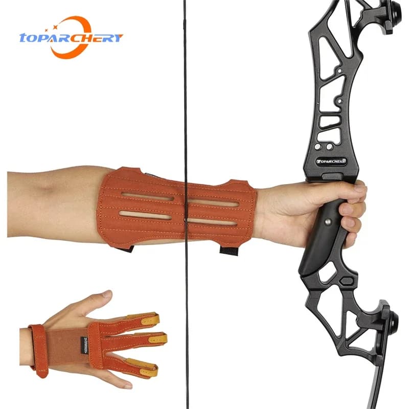 Gants de protection pour tir à l'arc, 3 bouts de doigts, protège-bras, protège-doigt cheval, en cuir, pour la chasse à l'arc Recurve Longbow