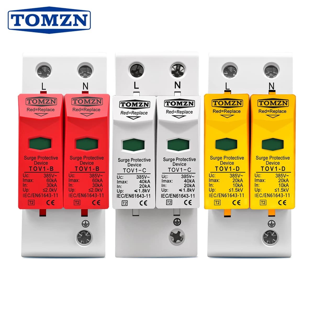 Parafoudre de protection basse tension TOMZN AC SPD 2P pour maison, dispositif de protection contre les surtensions 10-20kA 20-40kA 30-60kA 275V 385V 420V