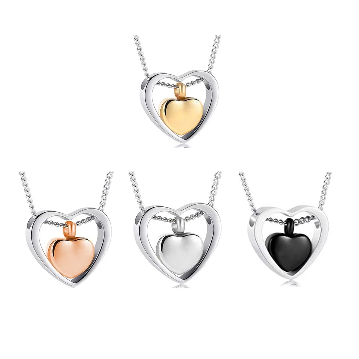 Pendentif de crémation en acier inoxydable à double cœur, collier d'urne Keepplex, bijoux commémoratifs unisexes, tenir les proches, cendres, livraison directe