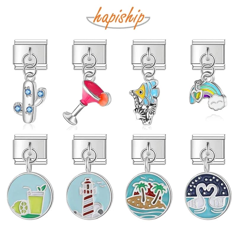 Hapiship nouveau Original Daisy arc-en-ciel tasse arbre de noël italien charme lien ajustement 9mm Bracelet en acier inoxydable fabrication de bijoux DJ336