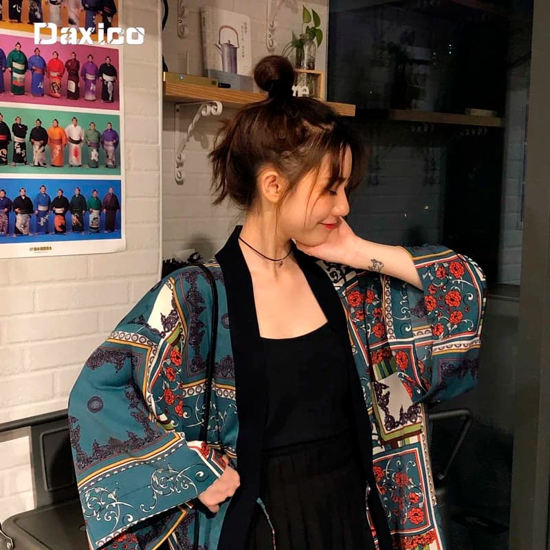 Cardigan en mousseline imprimé rétro style chinois pour l'été, chemise kimono japonaise streetwear, blouse Harajuku Kawaii