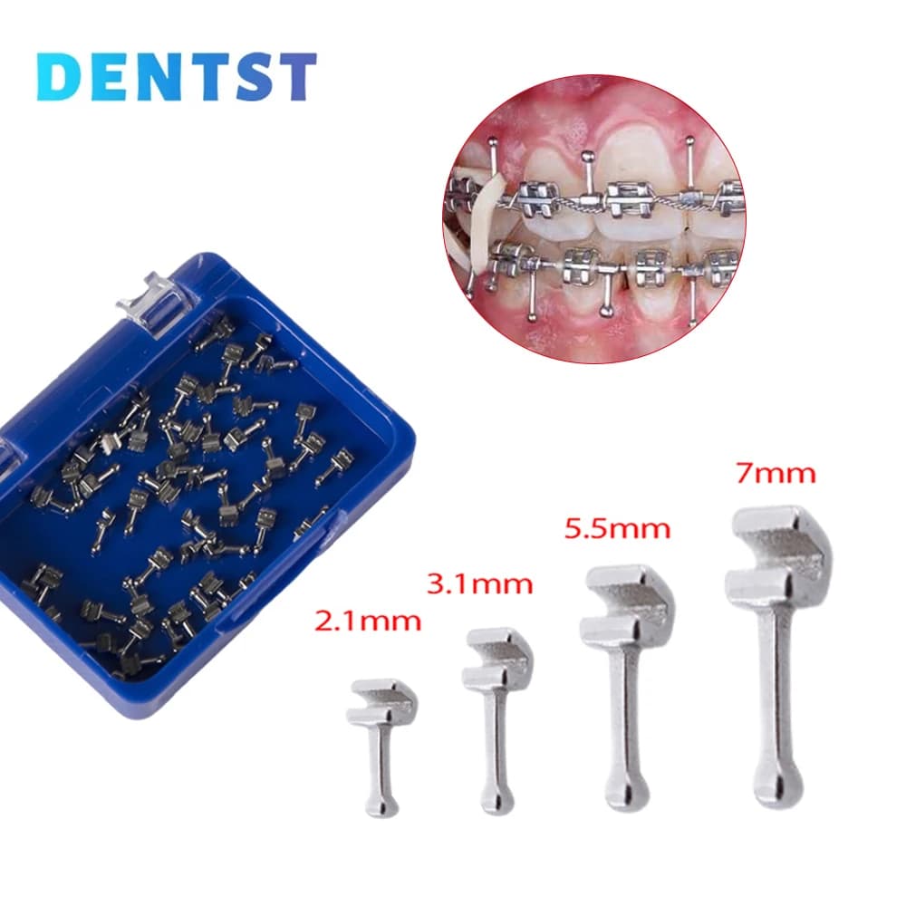 Crochet à sertir orthodontique dentaire, tête sphérique carrée, crochet de traction, 1.8mm ,2.7mm ,3.1mm,4mm,5.5mm,7mm, 50 pièces par boîte