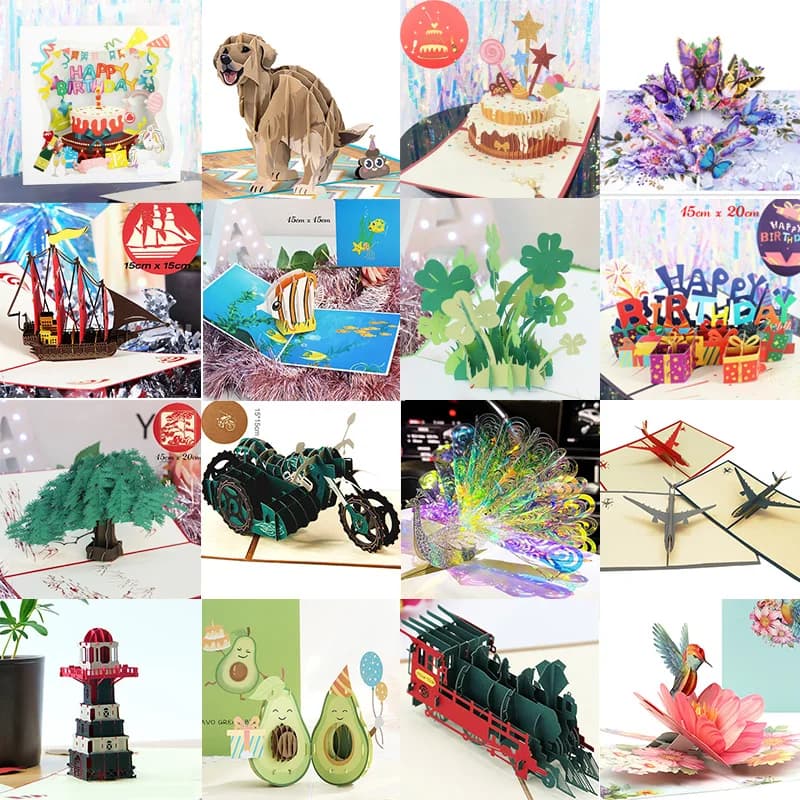 Cartes de vœux 3D Pop UP joyeux anniversaire, cadeau pour enfants, carte postale, gâteau, Piano, Miniatures, carte de remerciement personnalisable, nouvelle collection