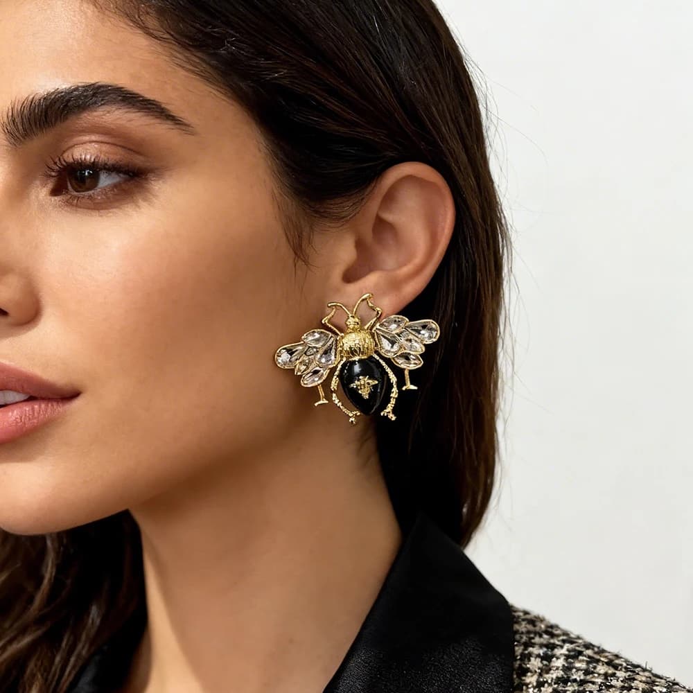 Boucles d'oreilles clous vintage abeille en cristal, style bohème, pour soirée, avec strass, pour filles, bijoux en gros