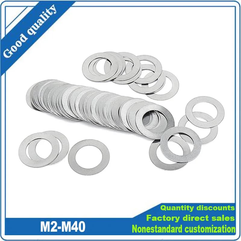 Joint de cale de réglage en acier inoxydable, rondelle plate ultra fine, 0.1mm, 0.2mm, 0.3mm, 0.5mm, 1mm, M2, M3 figuré, M5, M6, M7, M8, M9, M10, M12 -M40, DIN988, 304