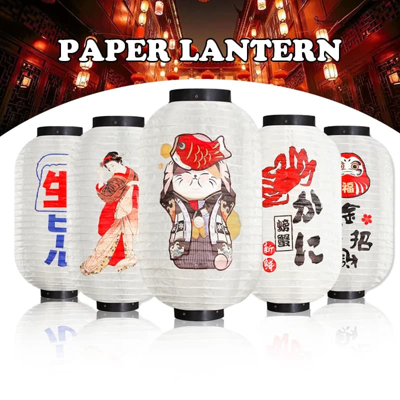 Lanterne suspendue de Style japonais rétro, chat porte-bonheur imprimé Sashimi Sushi Pub Bistro Restaurant Izakaya, lanterne en soie imperméable