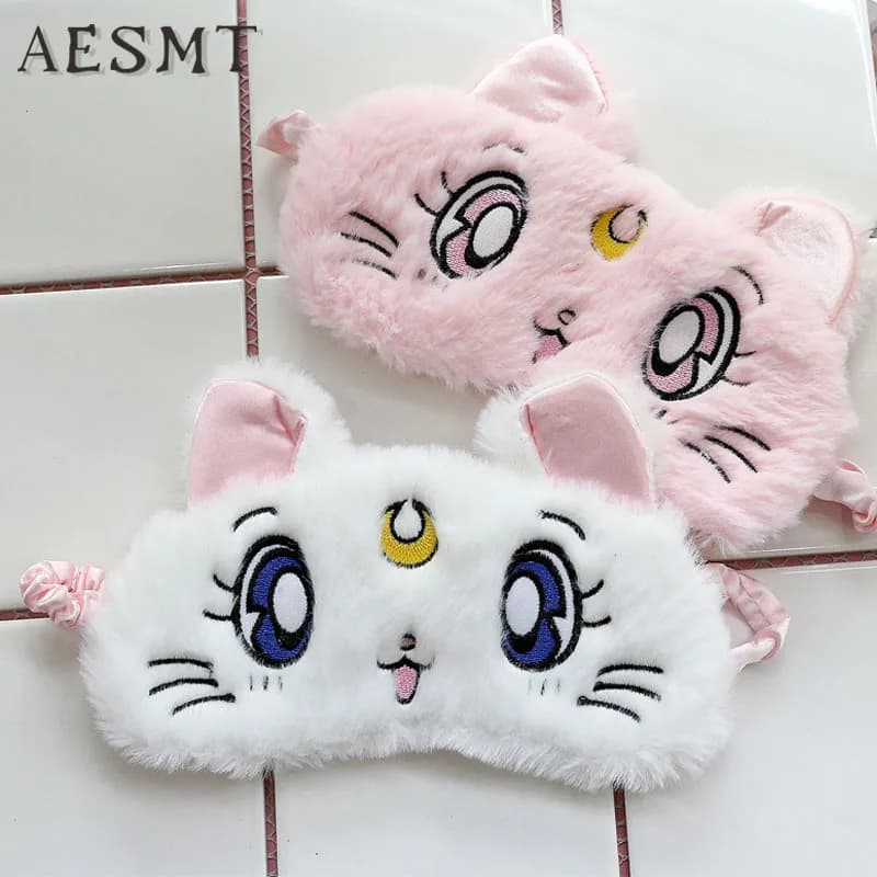 Dessin animé Anime Cosplay Kawaii accessoires guerrier Luna chat en peluche masque pour les yeux brillant ombre oculaire lunettes de sommeil pas de sac de glace masque pour les yeux