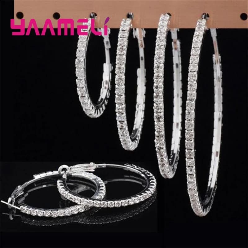 Mélange de boucles d'oreilles créoles en argent regardé 925 pour femmes, cristal autrichien, zircon cubique, cercle d'oreille, 30-80mm, mode, 4 paires