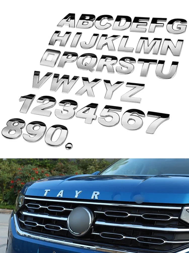 Autocollants de voiture 3D métalliques 25MM (A-Z,0-9), Alphabet autocollant emblème lettre argent, Badge décoration pour voitures, Logo de voiture, DIY bricolage