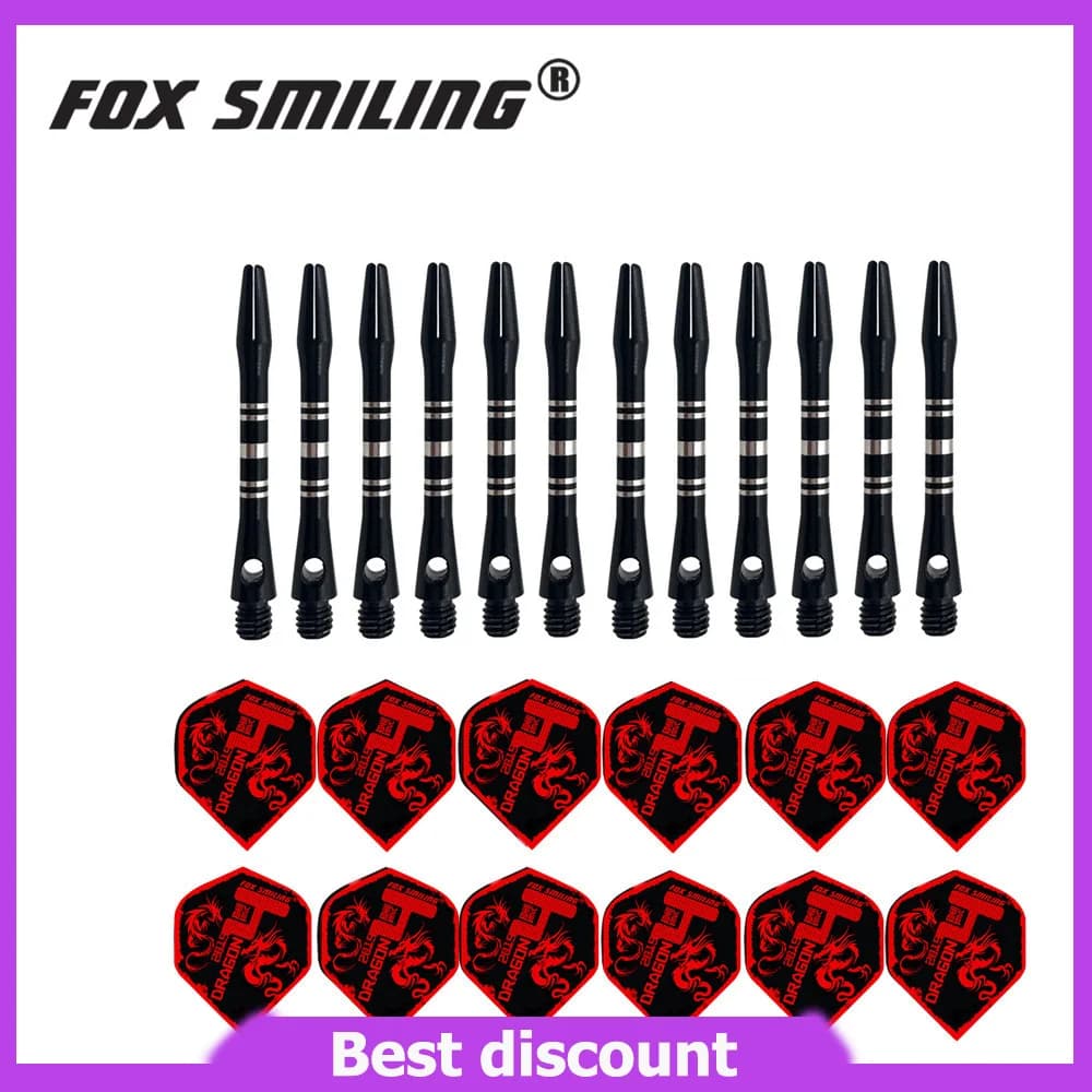 Fox souriant 12 pièces 41mm arbres de fléchettes en aluminium avec 12 pièces vols de fléchettes accessoires de fléchettes
