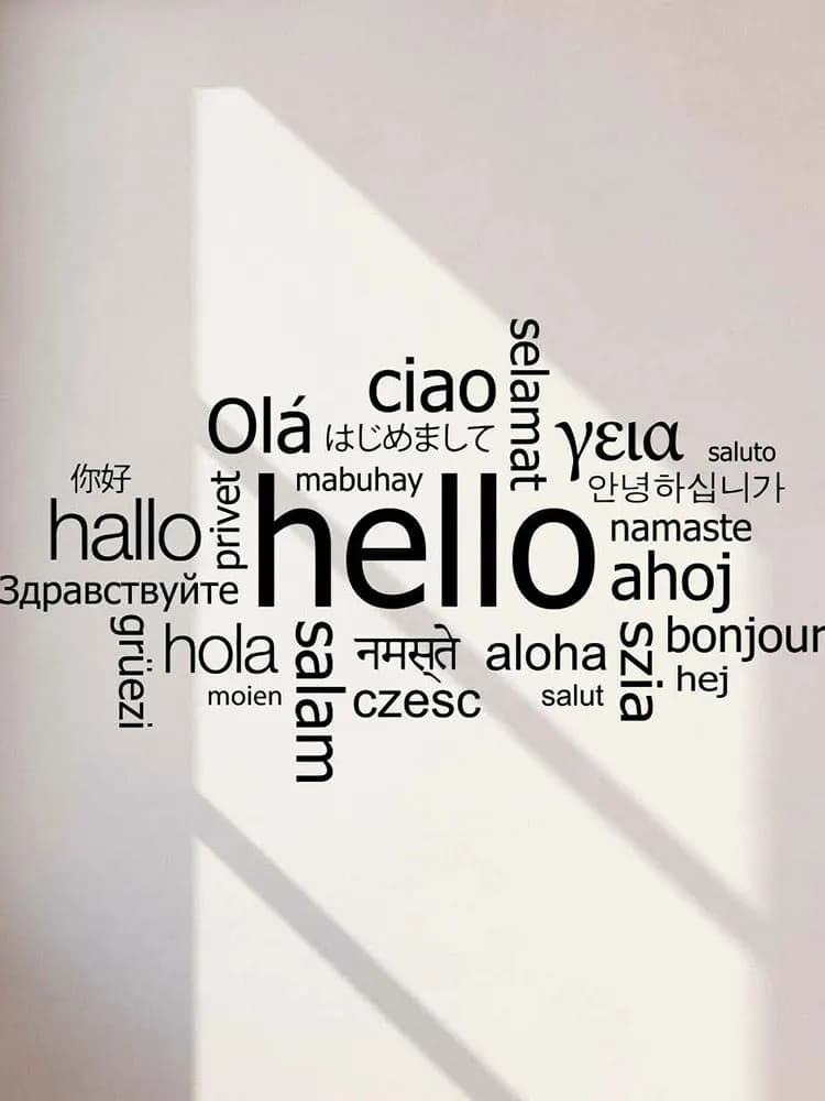 Bonjour en différentes langues autocollant Mural bureau bienvenue vinyle autocollant Mural décor salon salle de classe décoration Art Mural 2327
